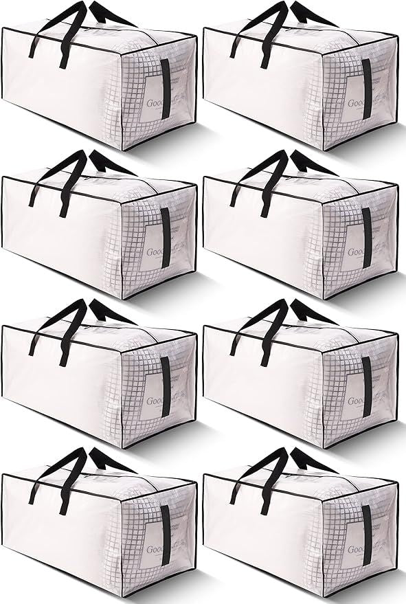 8 Pack Large Strong Moving Bags with Zippers & Carrying Handles  Water-Resistant