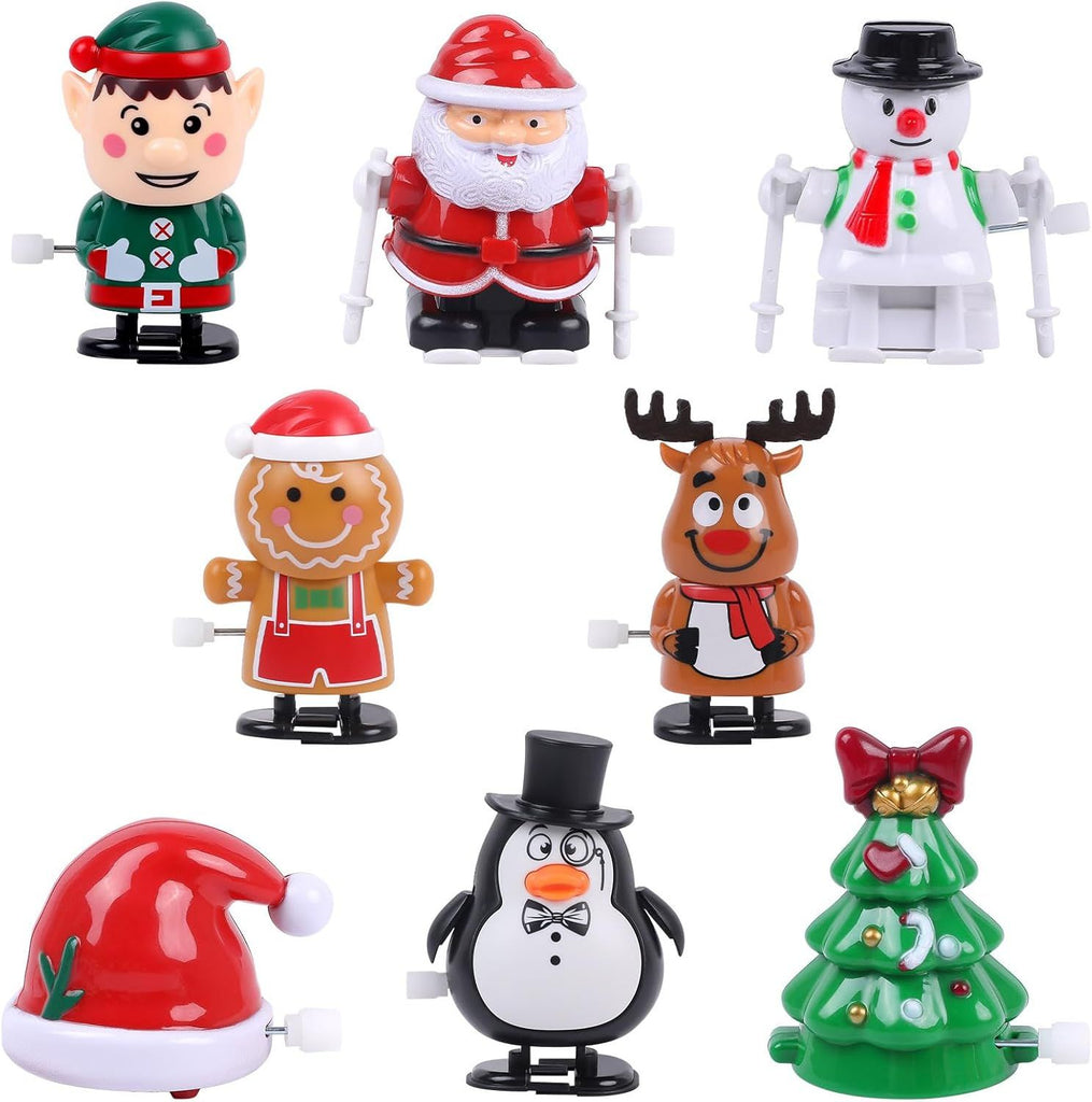 8 Packs Christmas Wind Up Toys, Mini Stocking Stuffers Toys Bulk for Classroom Prizes Assorted Clockwork Toys for Goody Bag