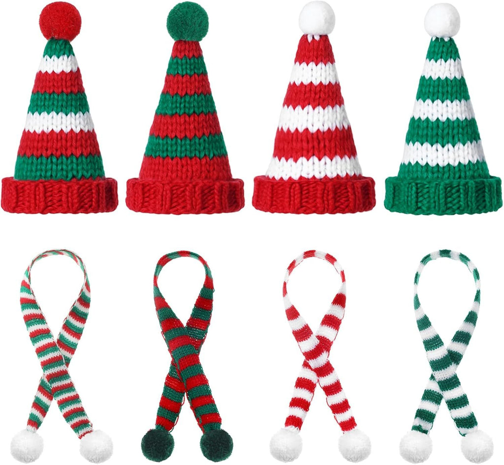 8 Pcs ChristmasC with Scarf Small Santa Hat Scarf Christmas Knit Decoration Winter Wine Bottle Decor for Xmas Ornaments