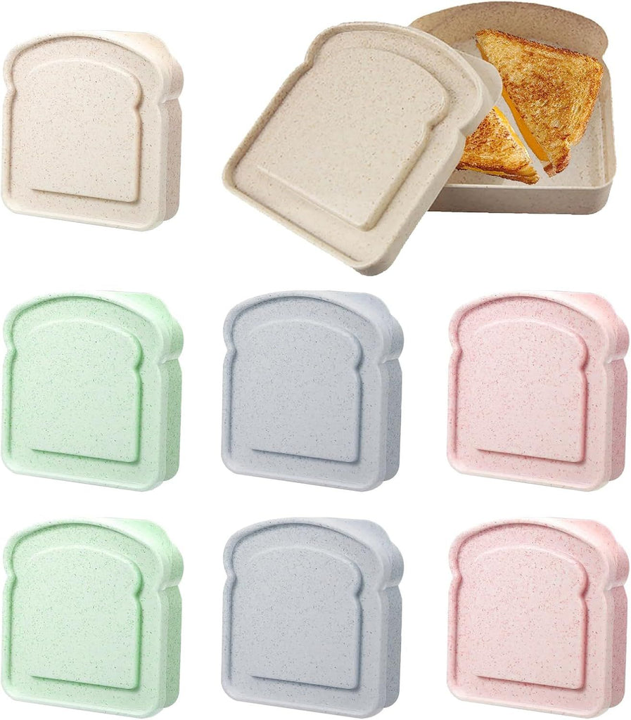 8 Pcs Sandwich Containers for Lunch Boxes, 14 oz Plastic Sandwich Box Reusable Sandwiches Holder with Lid, Food Storage Container Keeper, Microwave & Dishwasher Safe, for Family