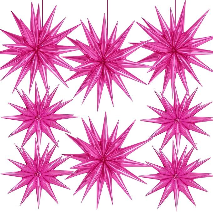 8 Pcs Star Balloons, Huge Hot Pink Explosion Star Aluminum Foil Spike Balloons for Birthday, Baby Shower, Bride Shower, Wedding, Bachelorette Party, Pink Party Decorations Supplie