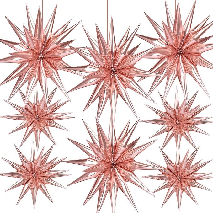 8 Pcs Star Balloons, Huge Rose Gold Explosion Star Aluminum Foil Spike Balloons for Birthday, Bachelorette, Bridal Shower, Wedding, Anniversary, Engagement Party Decorations Supplies