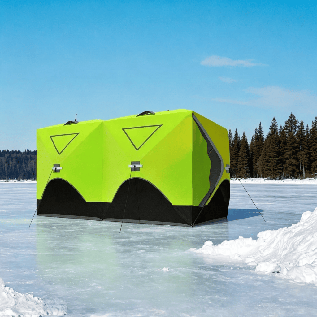 8 Person Ice Fishing Shelter Insulated Portable Pop-Up Ice Shanty Tent with 2 Doors And Carrying Bag for Winter Sports