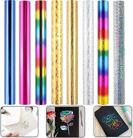 8 Rolls Toner Reactive Foil, 5mx19.3cm/Roll Foil Paper for Toner foiling,Foil by Laser Printer and Laminator Card Making Kit, Hot Stamping Foil Roll for Scrapbooking 7.6inch x 16.4ft