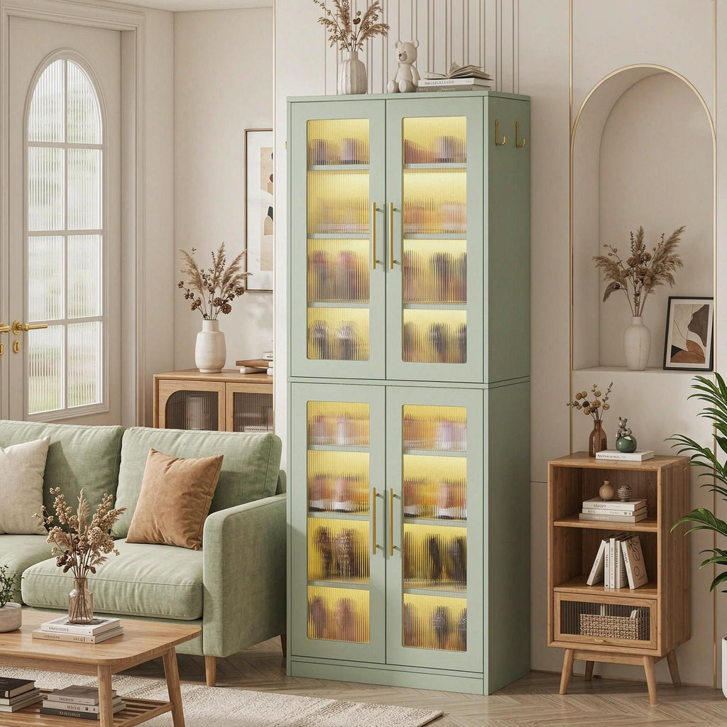 8-Tier Shoe Storage Cabinet  Entryway Organizer Rack with Acrylic Doors And LED Lights for Home Organization