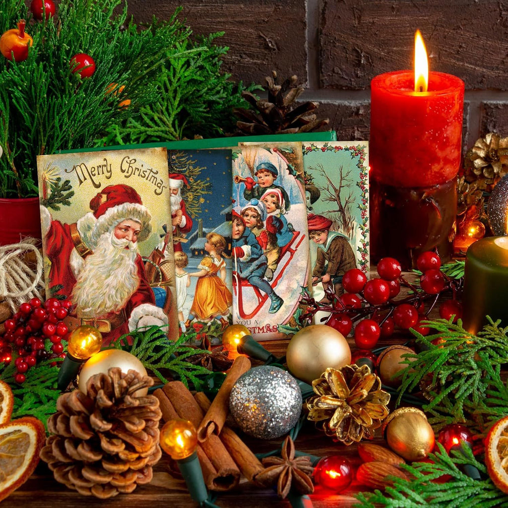 80 Pcs Vintage Christmas Postcards 4'' x 6" Santa Greeting Cards Retro Christmas Cards Reprint Antique Postcards for Friends Relatives, 20 Designs