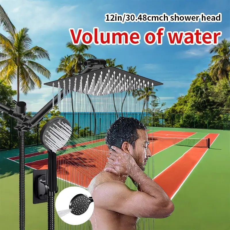 8"/10" Square Rain Shower Combo - Triple Function Handheld with Adjustable Stainless Steel Arm & Hose