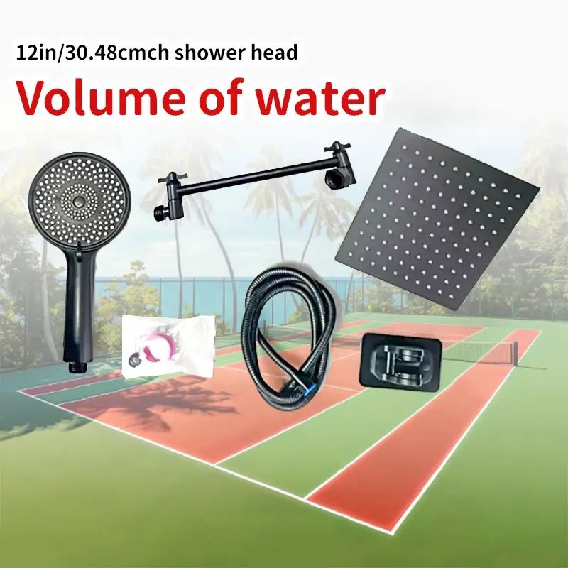 8"/10"Shower head combination, 8"/10" square top spray shower kit, triple function handheld shower head, stainless steel adjustable Angle extension arm, low water pressure resistant, with long hose sh