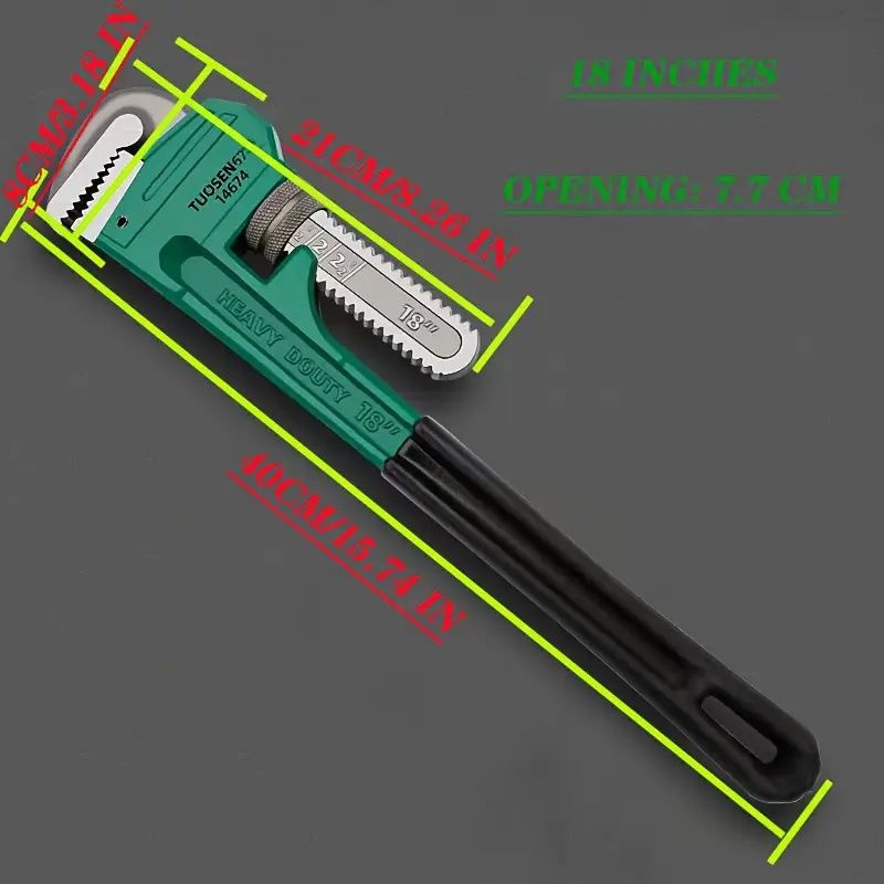 8/12/14/18 Inch Professional Multi-Size Pipe Wrench - Heavy Duty Plumbing Tool For Industrial Repair, Automotive & Home Use, Ergonomic Grip, Anti-Slip Design, Corrosion-Resistant Metal Construction