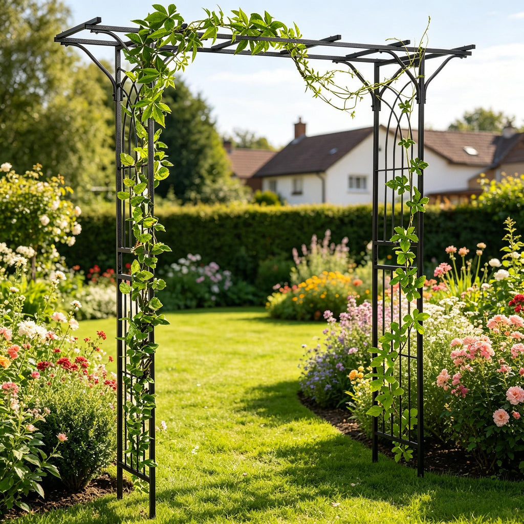 82'' Decorative Metal Garden Trellis Arch Elegant Scrollwork Steel Tubing Durable Perfect for Weddings