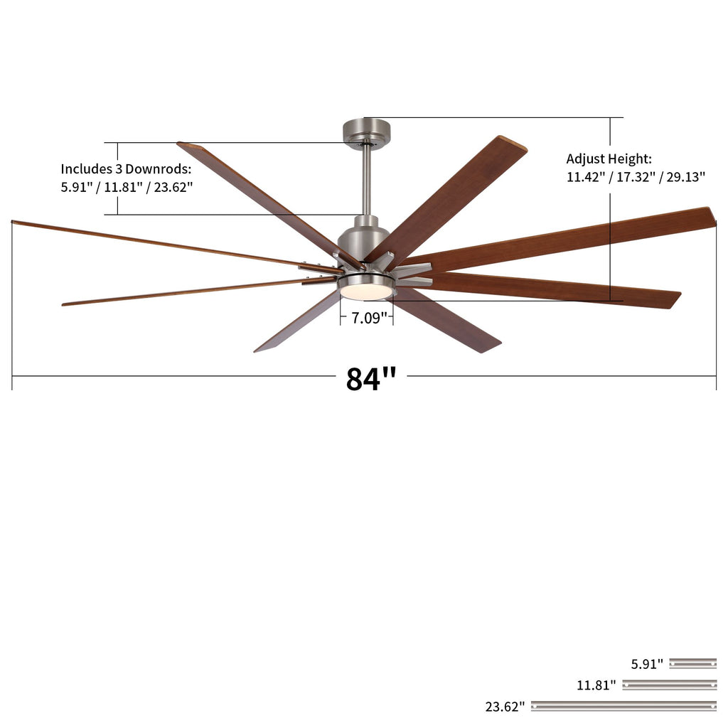 84 in. Integrated LED Farmhouse Indoor/Outdoor Nickel Smart Ceiling Fan with Remote Control