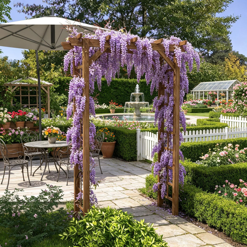 85" Carbonized Wooden Garden Arbor for Wedding And Ceremony Outdoor Garden Arch Trellis for Climbing Vines