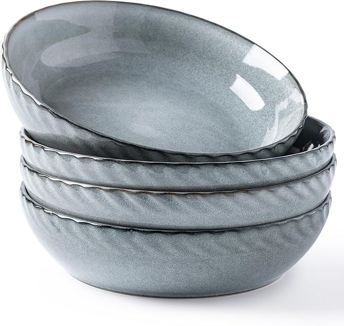 8.5'' Large Pasta Bowls, 38 Ounce Stoneware Salad Bowls for Kitchen, Ceramic Serving Bowls With Textured Pattern for Pasta,Fruit, Stews,Noodle, House-warming Gift,Set of 4