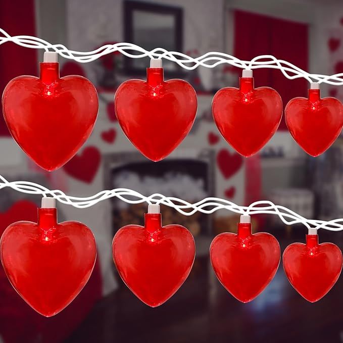 8.5Ft Red Heart String Lights, 8.5Ft Hanging Valentine's Day Heart String Lights with 10 Red Hearts, Connectable Love Heart Lights for Wedding Brithday Holiday Party Valentine's Day Decorations