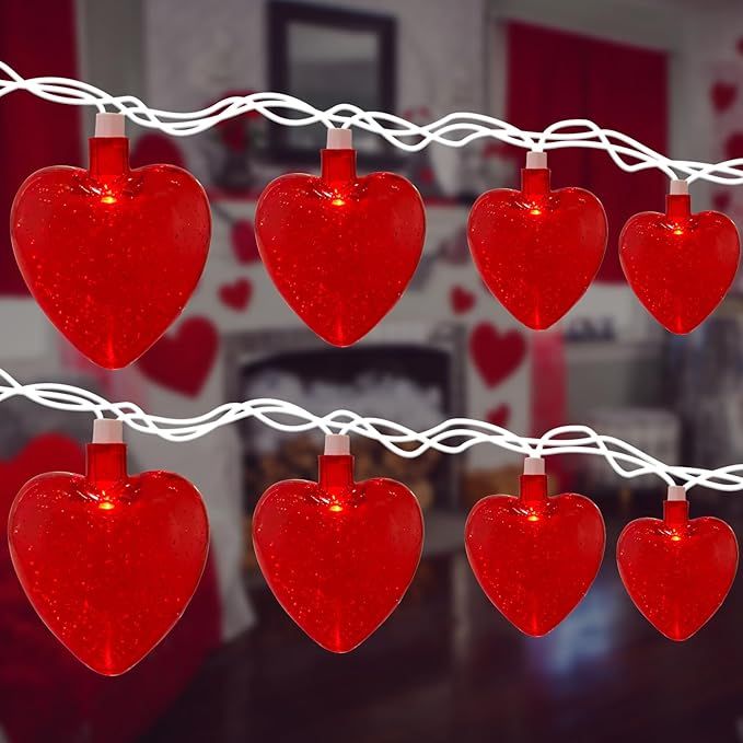 8.5FT Valentine's Day Heart String Lights, Holiday decoration Love String Lights with 10 Waterproof Heart Lights, Indoor Fairy Lights for Valentine's Day Photo Walls Bedroom Weddings Birthdays Decor