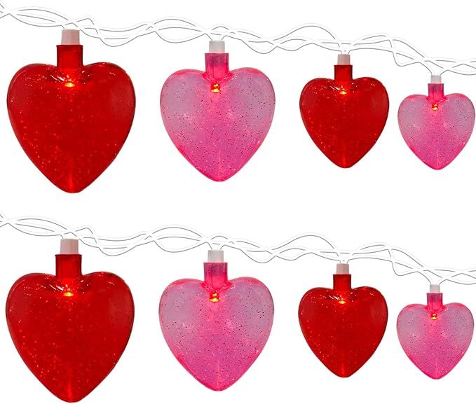 8.5FTHeart String Lights with 10 Red and Pink Heart Lights, Outdoor and Indoor Waterproof Fairy Light for Valentine's Day Weddings Birthday Decor