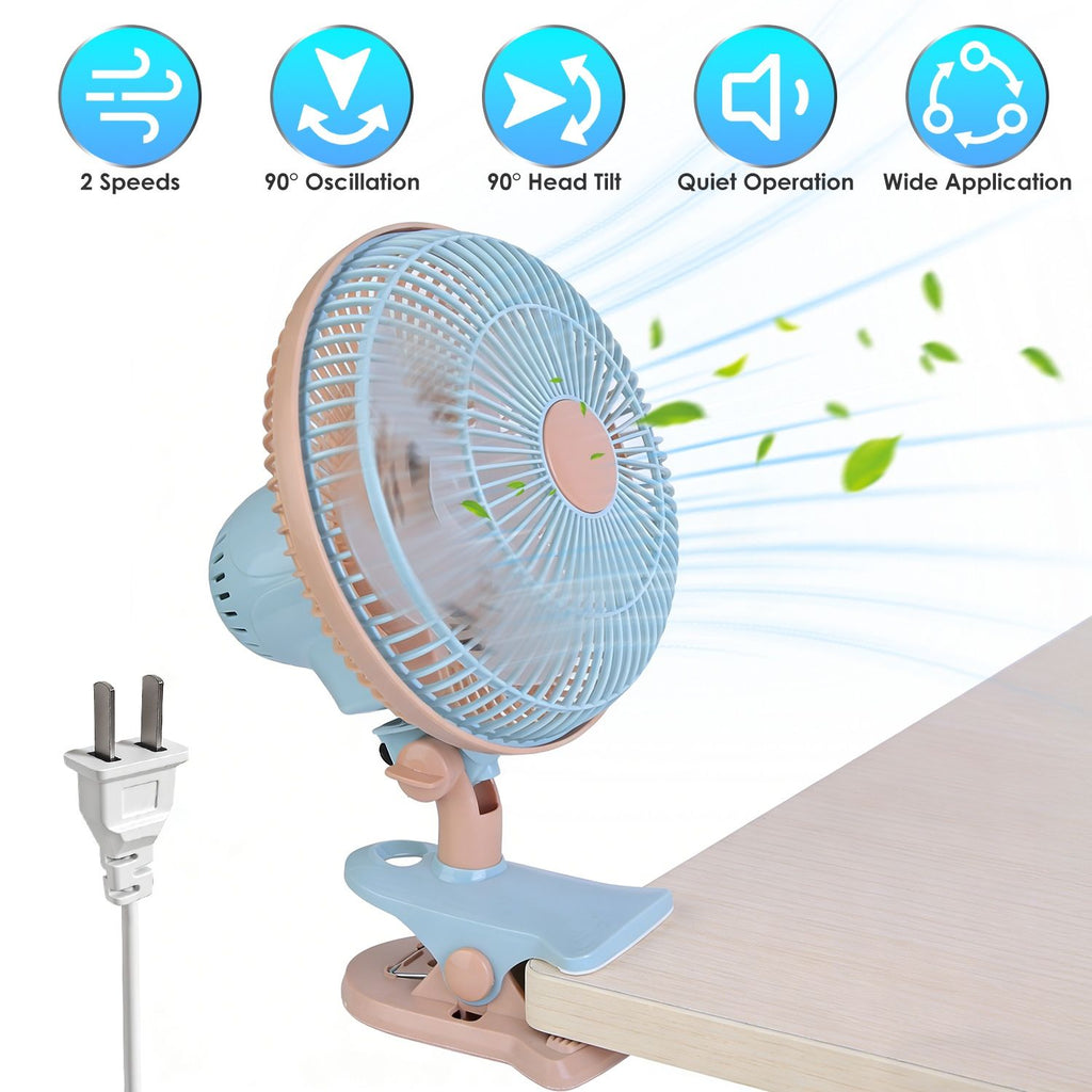 8.66In Oscillating Clip On Fan 2 Speeds Quiet Clamp Fan with 90° Oscillating & Tilting Angle Desktop Wall Mount for Home Office Dorms Strollers