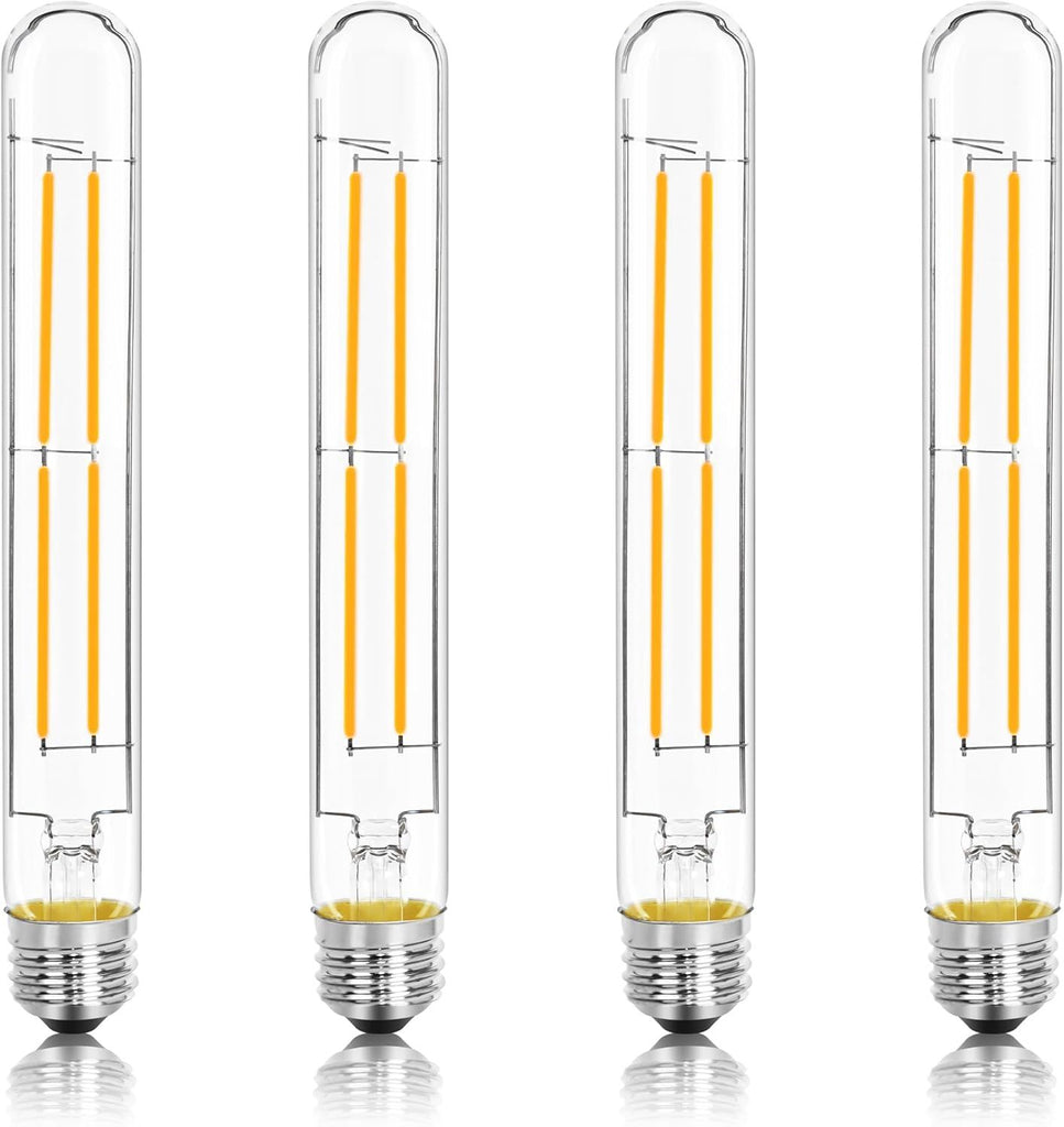 8.9IN LED Light Bulbs E26 Base, 6W 800LM 2700K Soft White T10 T9 Vintage Edison Bulbs Dimmable, AC 120V Equal 80 Watt Clear Glass Long Tubular Filament Bulb, UL Certified - 4Pack