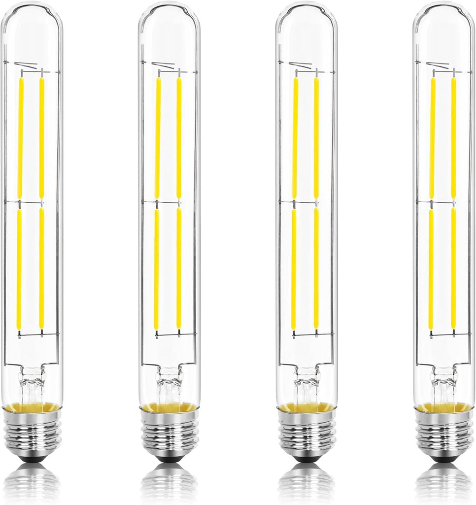 8.9IN LED Light Bulbs E26 Base, 6W 800LM 5000K Daylight White T10 T9 Vintage Edison Bulbs Dimmable, AC 120V Equal 80 Watt Clear Glass Long Tubular Filament Bulb, UL Certified - 4Pack