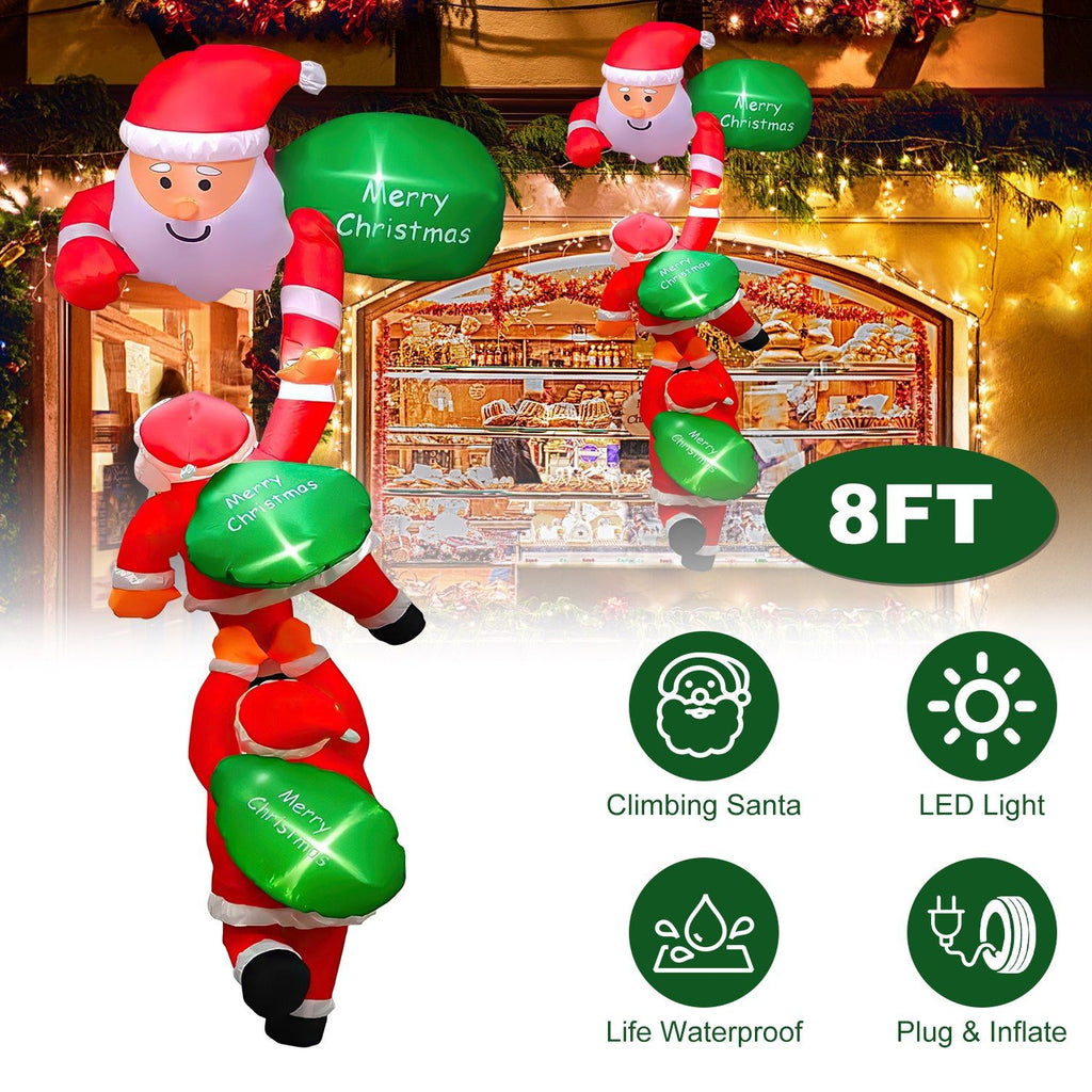 8FT Climbing Inflatable Santa Claus with Light Hanging Blow Up Christmas Inflatable Indoor Outdoor Christmas Decorations 3 Santa Claus 3 Merry Christmas Boards