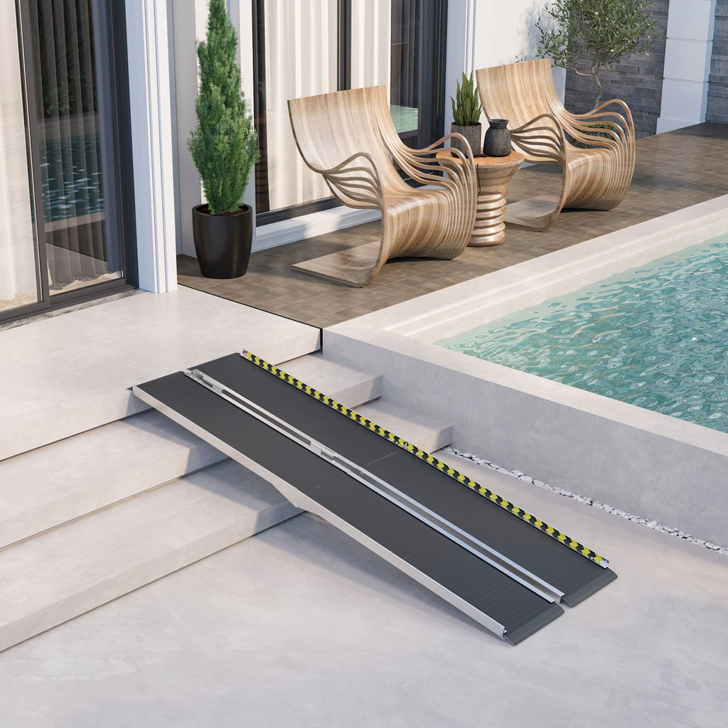 8ft Folding Wheelchair Ramp, Aluminum, Non-Slip, 600lbs Capacity, for Doorways, Steps, Black