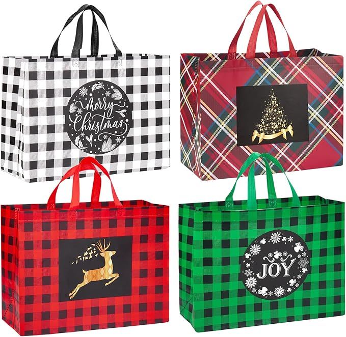 8PCS Extra Large Christmas Gift Bags, 16.9"×12.6"×7.1",Reusable Christmas Tote Bags with Handle Non-Woven Christmas Bags for Gifts