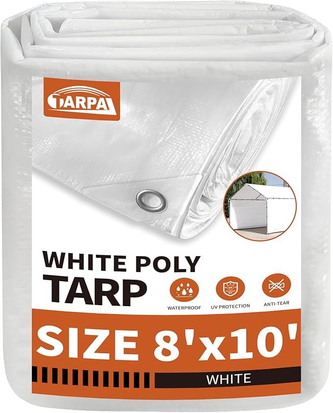 8'x10' White Tarp Waterproof 7.5 mil Medium Duty All Purpose Poly Tarps Cover Waterproof,Snow Proof UV Protection,Rip and Tear Proof,Poly Tarpaulin