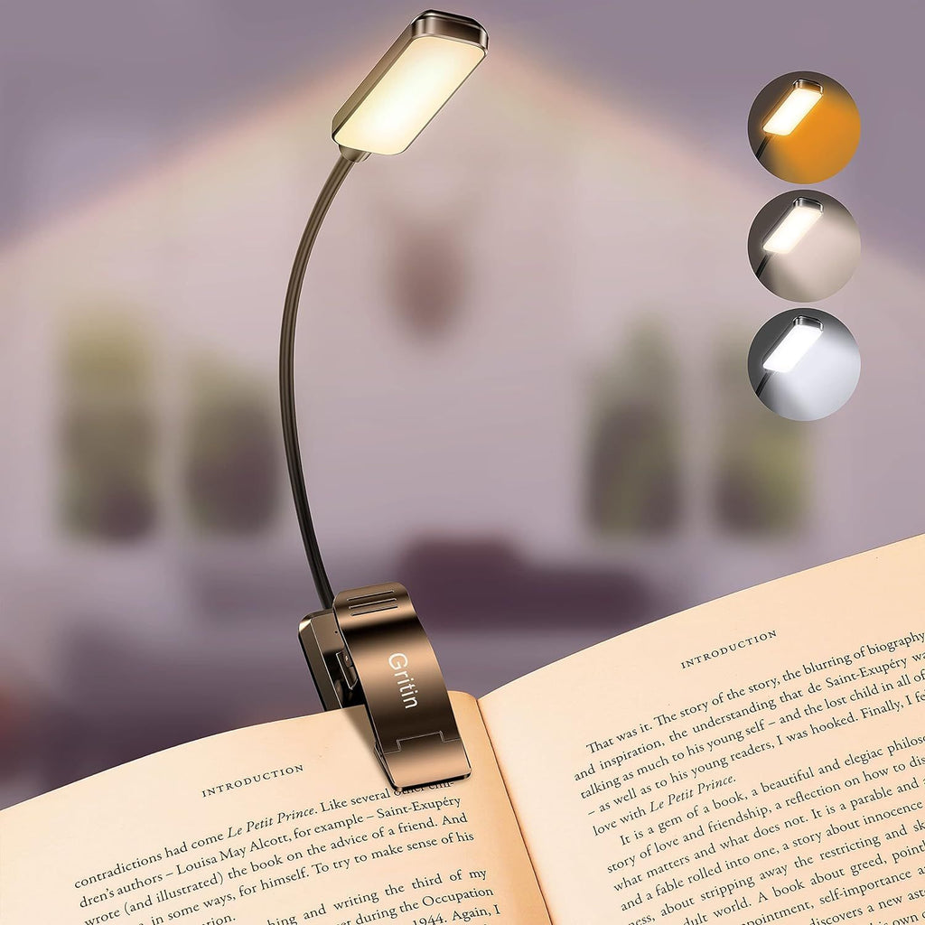 9 LED Rechargeable Book Light for Reading in Bed Eye Caring 3 Color Temperatures, Steeples Dimming Brightness