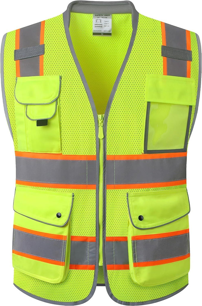 9 Pockets Hi-Vis Safety Vest Breathable Mesh Fabric Cushioned Collar Work Utility PPE Lightweight Industrial Work Gear ANSI/ISEA compliant (101-Yellow L)