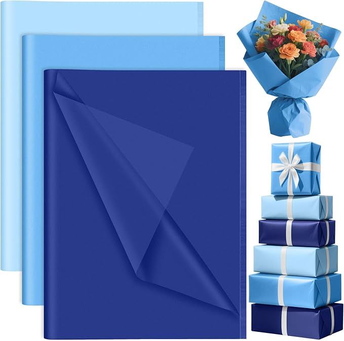 90 Sheets Blue Tissue Paper Bulk, Tissue Paper for Gift Bags Packaging Gift Wrapping