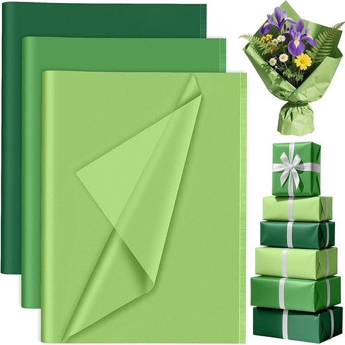 90 Sheets Green Tissue Paper for Gift Bags, Gift Wrapping Paper for Crafts Packaging Saint Patrick's Day Birthday Baby Shower, Wedding Holiday Flower Bachelorette Bridal Party Decorations