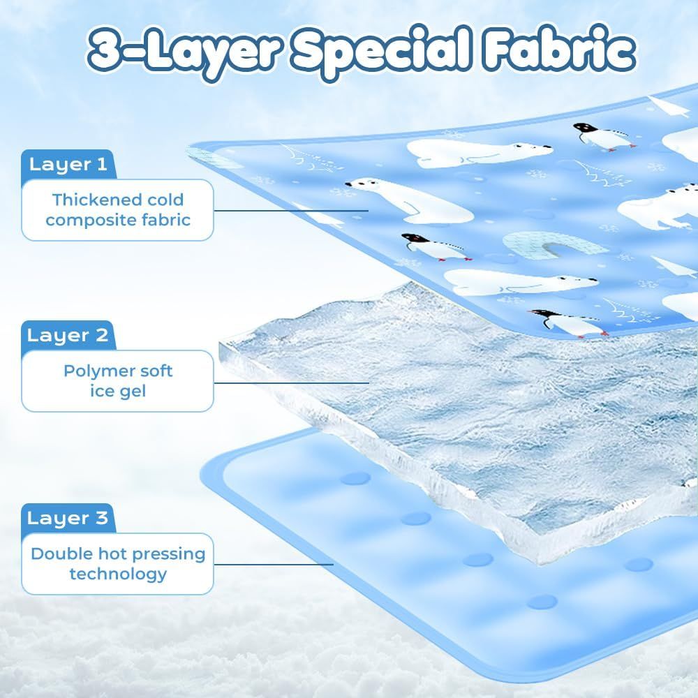 90*60cm Dog Cooling Mat, 2026 New Summer Pet Mats, Portable Pet Cooling Pad for Travel, Washable Gel Coolings Mat for Dogs and Cats Indoor Outdoor, Reusable Chill Pad Suitable for All Pets