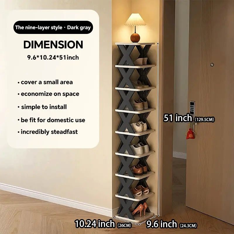 9/2-level shoe rack, can hold 9 pairs of shoes, a space-saving vertical shoe rack, a high and narrow shoe rack for the entrance passage, closet, corridor, bathroom, dormitory, plastic stackable shoe r