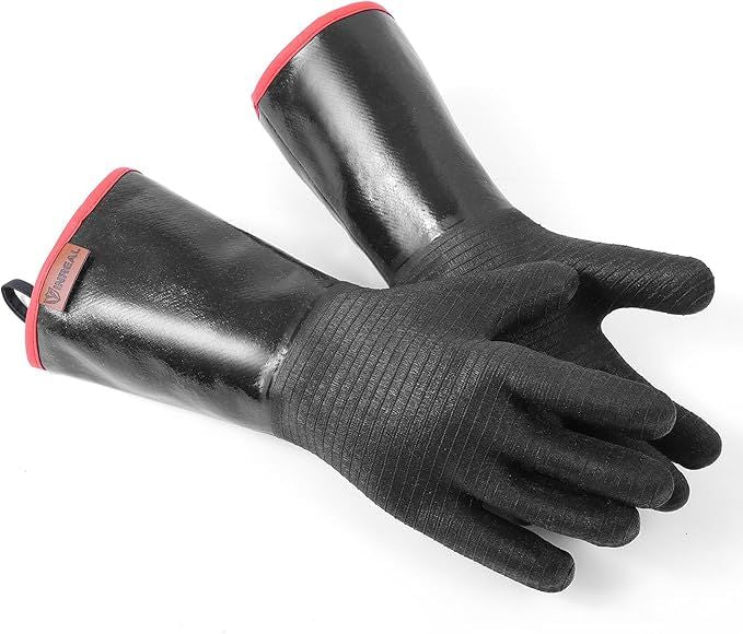 932°F Extreme Heat Resistant BBQ Grill Gloves – Waterproof, Oil Resistant Neoprene Coating, Long Sleeve 14-Inch Cooking Gloves for Grilling, Fryer, Baking, Oven, Smoker, Fireproof Kitchen Mitts