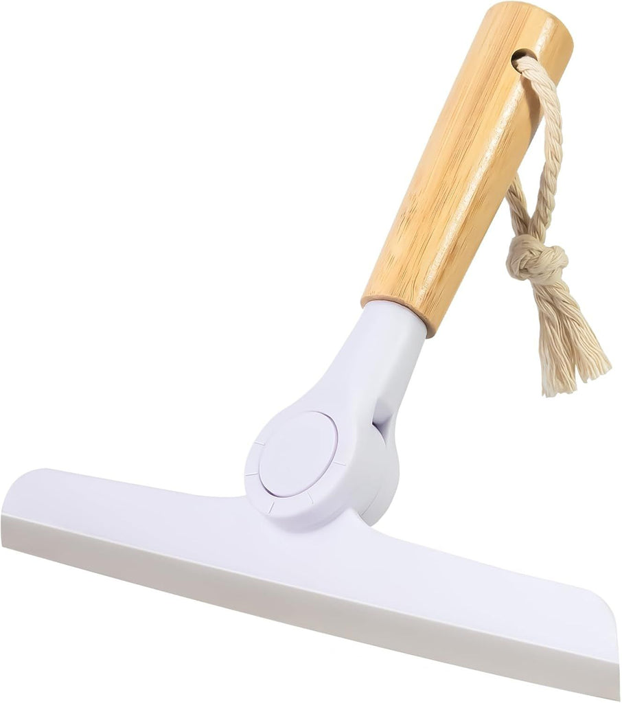 9.5" Shower Squeegee, Handheld Squeegee with Wooden Handle for Window Cleaning, Glass Doors, Car Windshields, Shower Doors, Grey