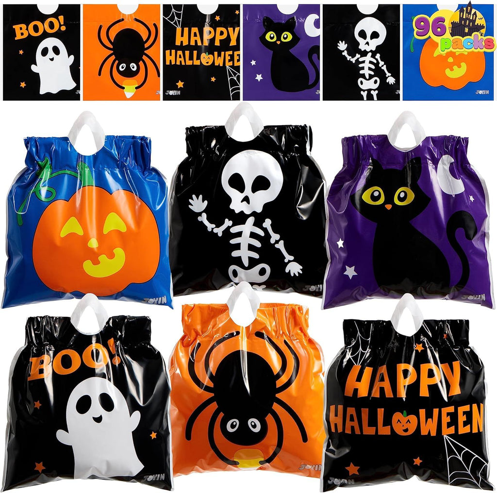 96 Pcs Halloween Drawstring Candy Bags, Small Trick or Treat Goodie Bags Bulk, 6 Designs Halloween