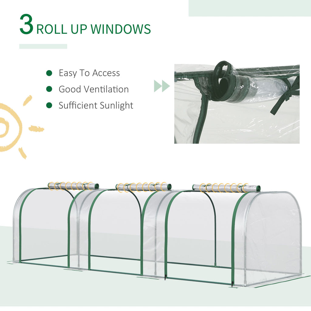 9.7' L x 3' W x 2.5' H Portable Tunneled Greenhouse with 3 Zippered Doors, Water/UV Fighting PVC Cover