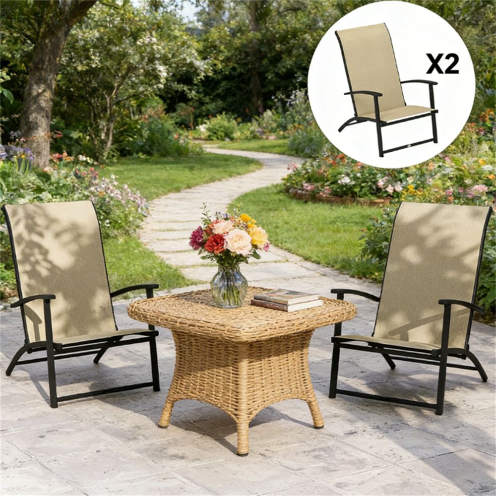 A set of 2 outdoor dining chairs, armchair, folding chair, terrace chair, camping chair, garden chair, beige(chair only)