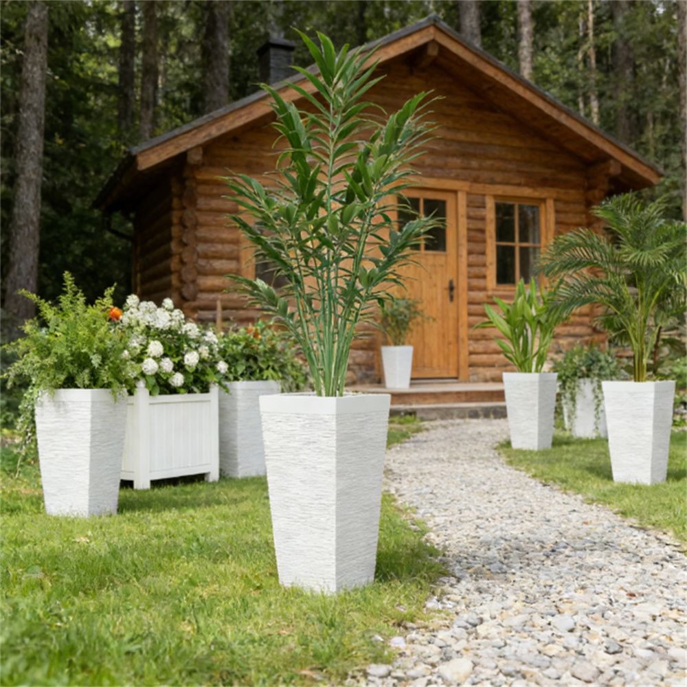 A set of 3 outdoor flower pots, conical flower pots, can save space, white