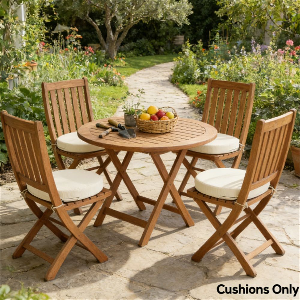 A set of 4 terrace cushions, circular cushion, garden cushion, cream white (cushion only)