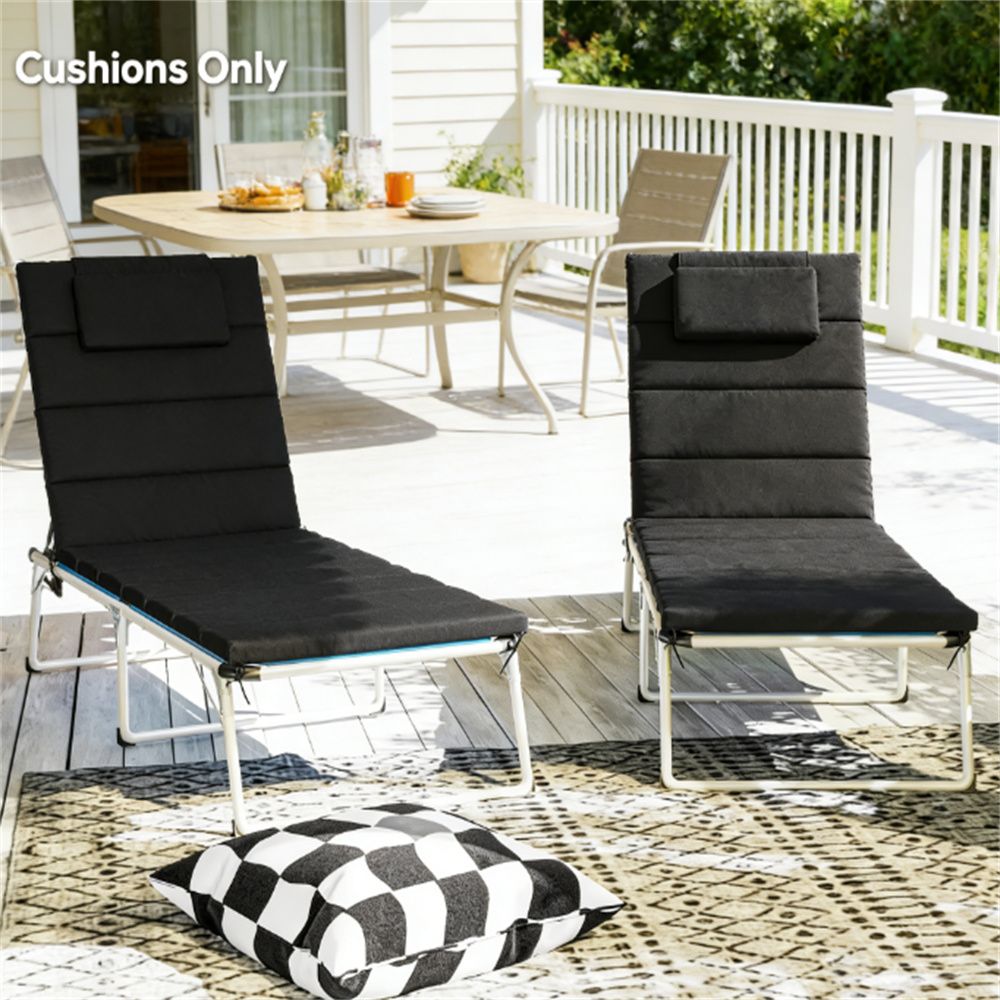 A set of two chair cushions, foldable recliner cushion, outdoor recliner cushion, black (cushion only)