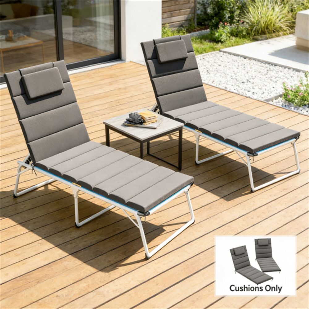 A set of two chair cushions, foldable recliner cushion, outdoor recliner cushion, gray(cushion only)
