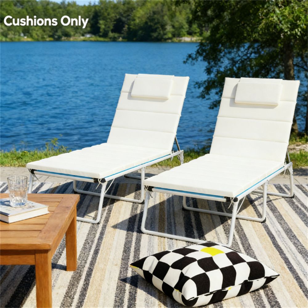 A set of two, foldable lounge chair cushion, outdoor lounge chair cushion, cream white (cushion only)