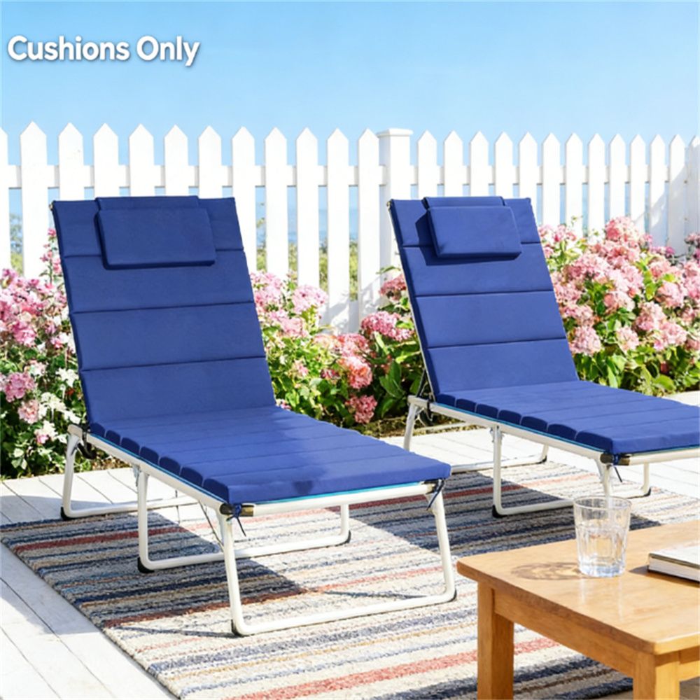 A set of two, foldable lounge chair cushion, outdoor lounge chair cushion, dark blue (cushion only)