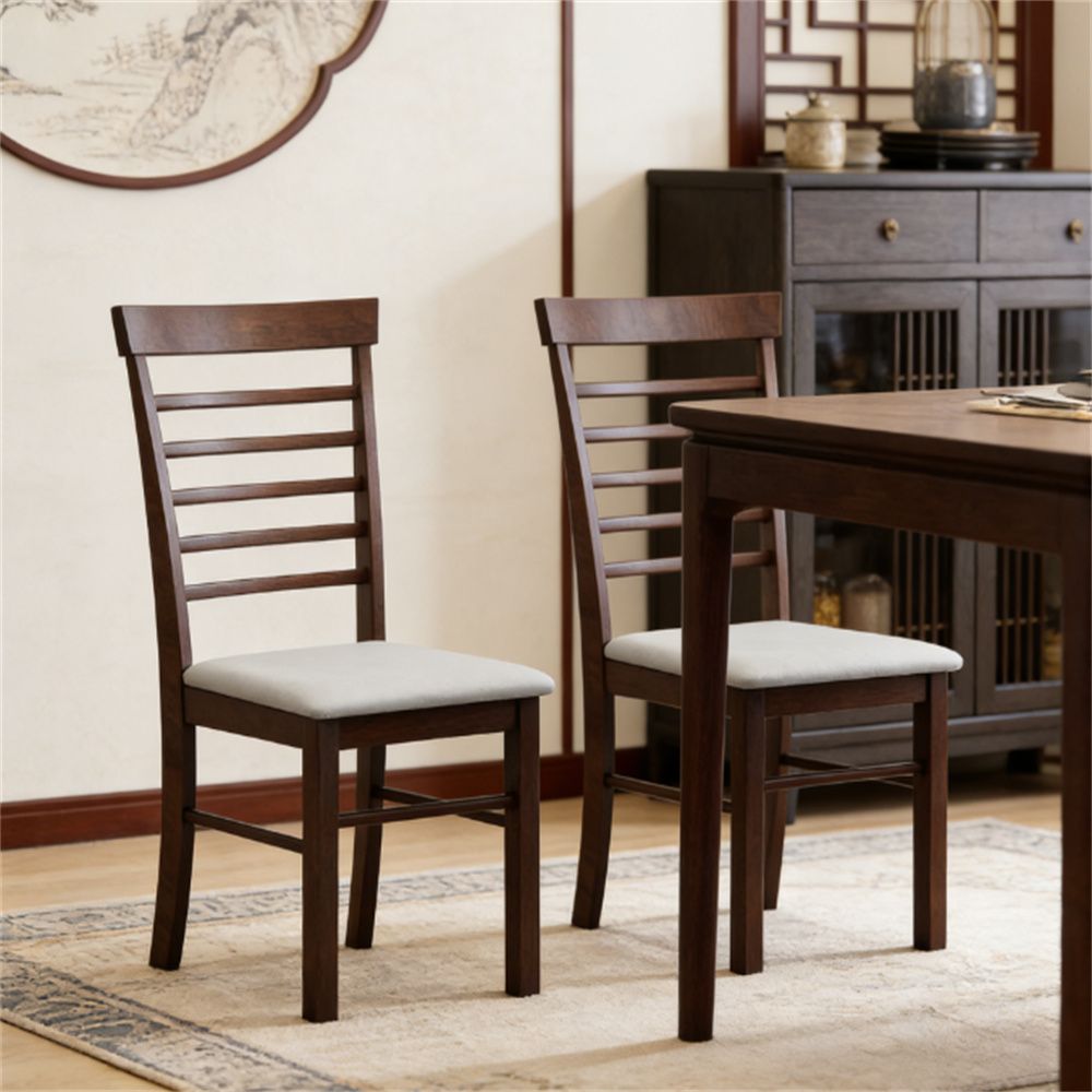 A set of two wooden dining chairs, kitchen chairs, Dark Brown and Beige