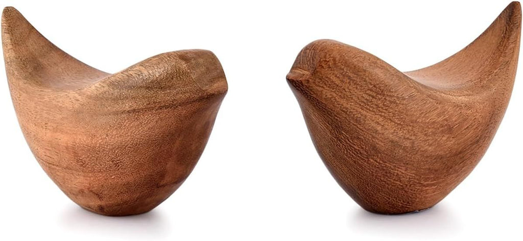 Acacia Wood Bird Statues Set Home Décor Bird Sculpture for Living Room, Bathroom, Office Modern Style Birds Decorative Ornaments (Set of 2) (4.5" x 2" x 2.5")