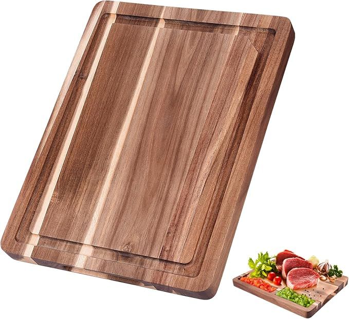 Acacia Wood Cutting Board,16"L x 12"W Non Toxic Wooden Cutting Board for Kitchen,Pre-Oiled Carving Tray Board with Juice Groove and Sorting Compartment,Charcuterie Chopping Board for Meat Cheese Fruit