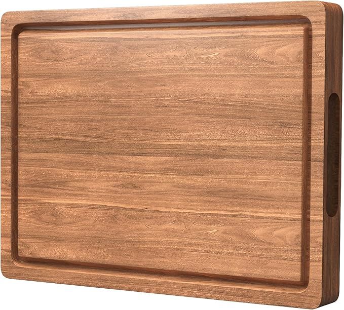 Acacia Wood Cutting Boards for Kitchen, 17x12 Inch Butcher Block with Deep Juice Grooves & Non-Slip Handle Reversible Chopping Board for Meat Cheese Vegetables