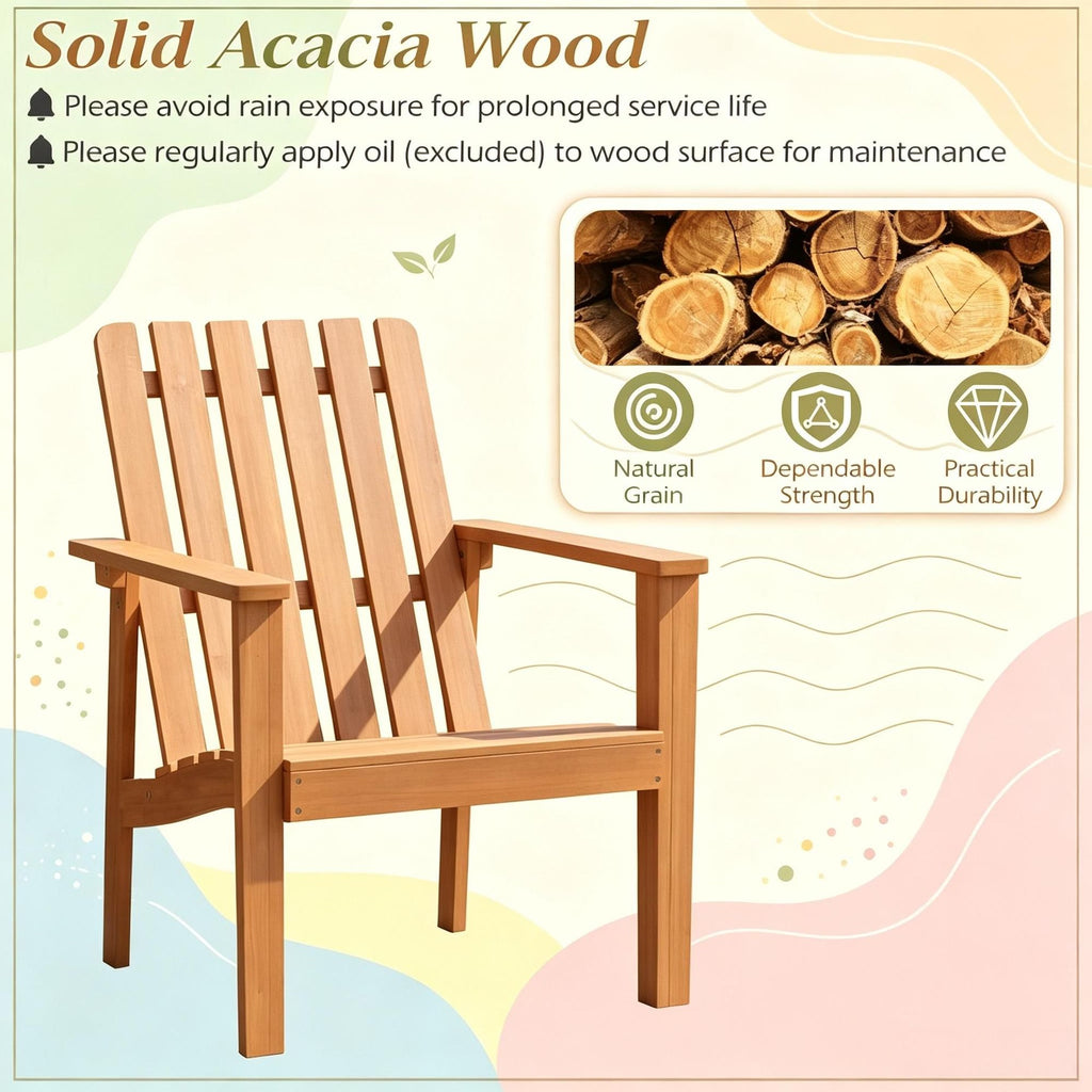 Acacia Wood Outdoor Patio Chair Slatted Backrest And Seat Built-in Armrest for Garden Yard Outdoor Living Space