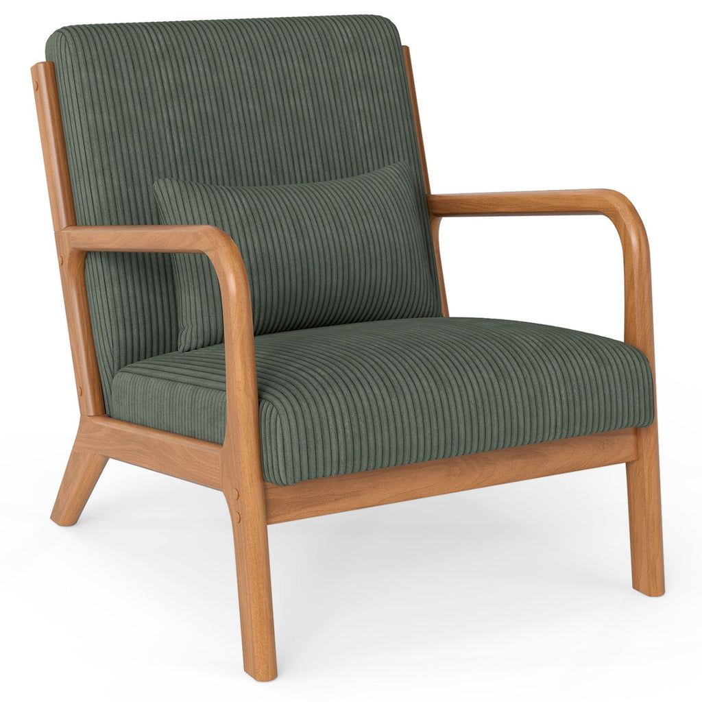 Accent Chair Corduroy Upholstered Lounge Chair with Lumbar Pillow